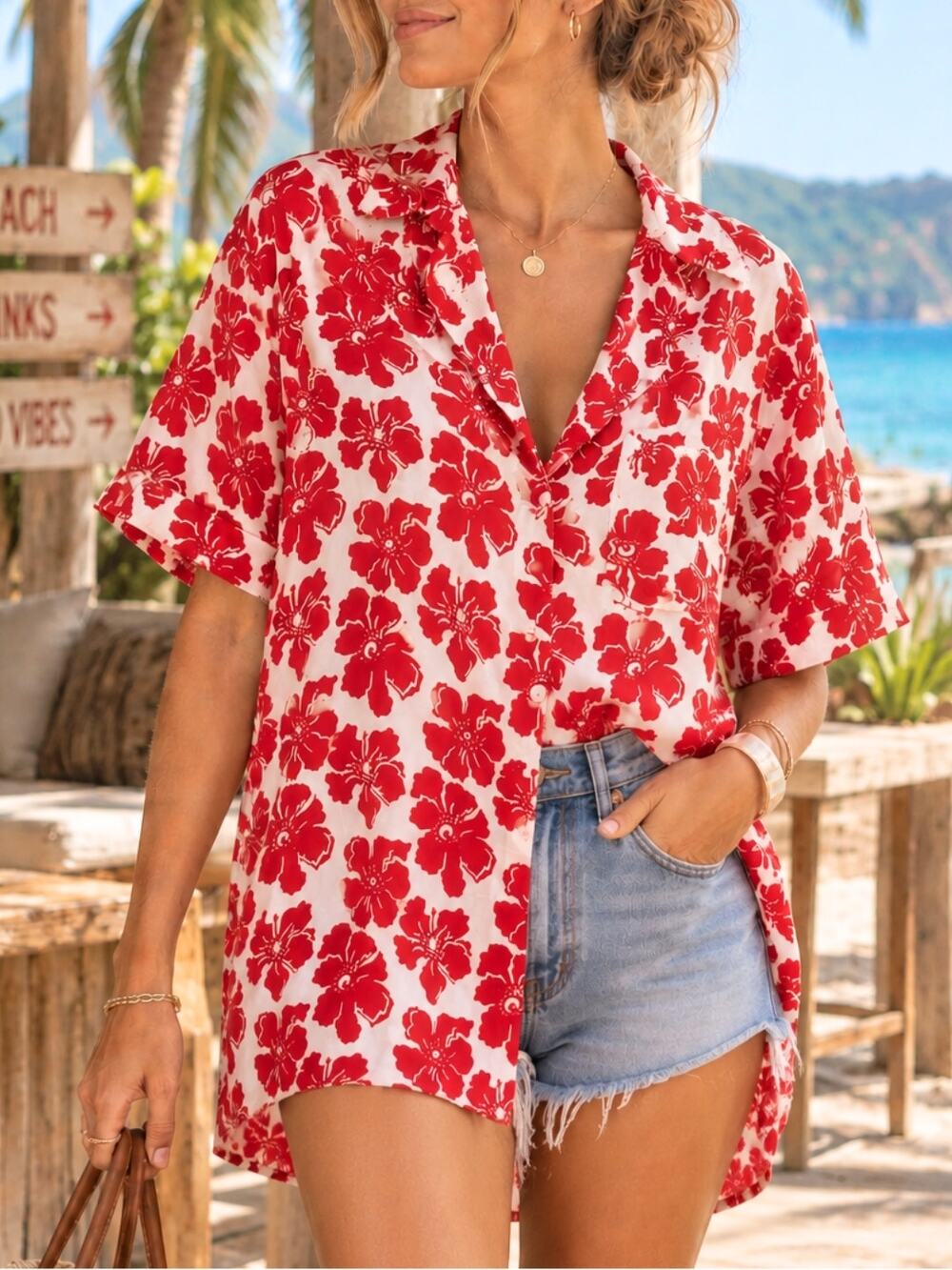 Faithfull The Brand Linen Floral Shirt Dress Hawaiian Oversized Beach Cover Up S